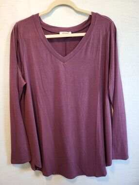 NWOT Zenana Women's Purple V-Neck Long Sleeve Top Size 2X